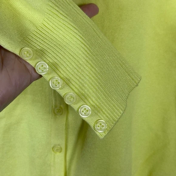 Vibrant Yellow V-Neck Cardigan L Soft Knit Button Down Layering Essential Chic - Picture 4 of 11